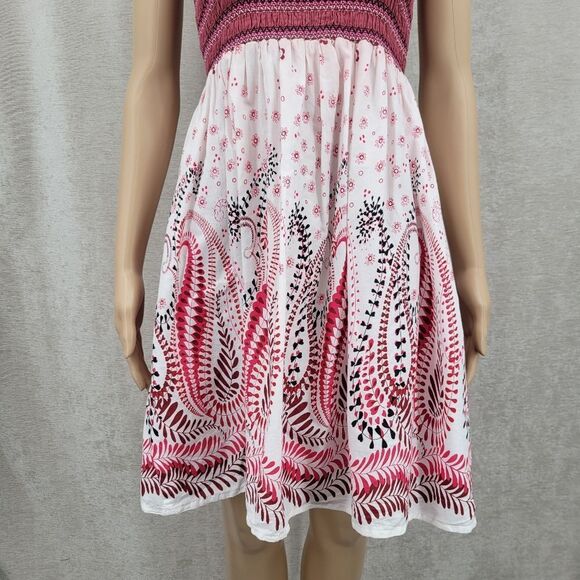 Magic Y2K Pink and White Patterned Women's Dress Smocked Bodice Cotton - Picture 6 of 12